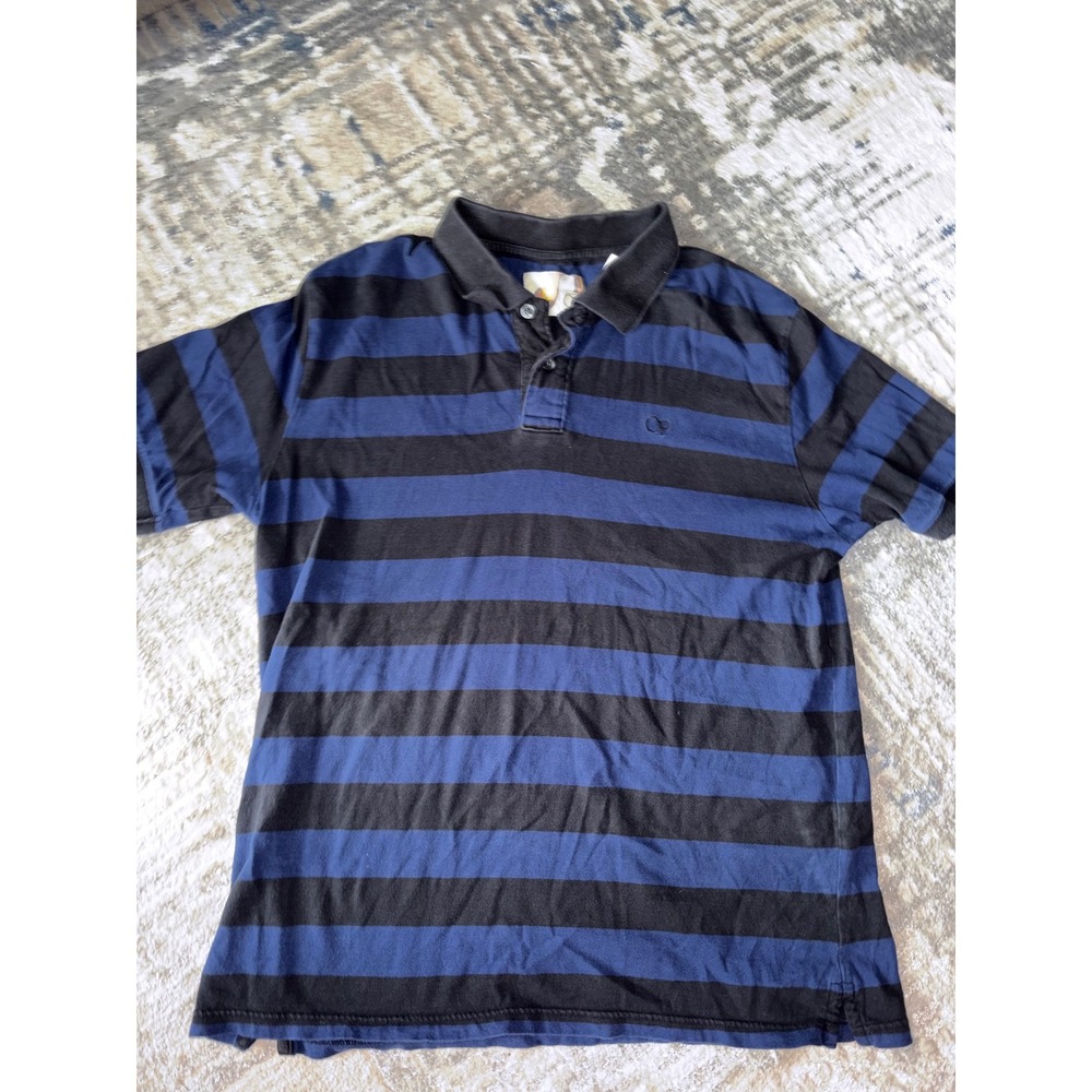 Ocean Pacific Mens Striped Polo Shirt Navy Black Short Sleeve OP Logo Size M